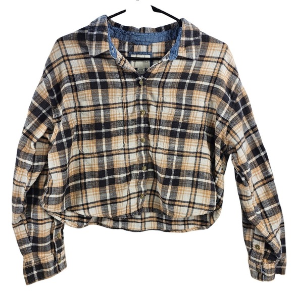 American Eagle By Payless Tops - American Eagle Plaid Cropped Flannel Shirt Long‎ Sleeve Button Up Womens Medium